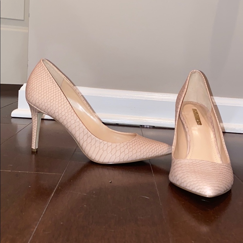 BCBGeneration Nude Snakeskin Heels